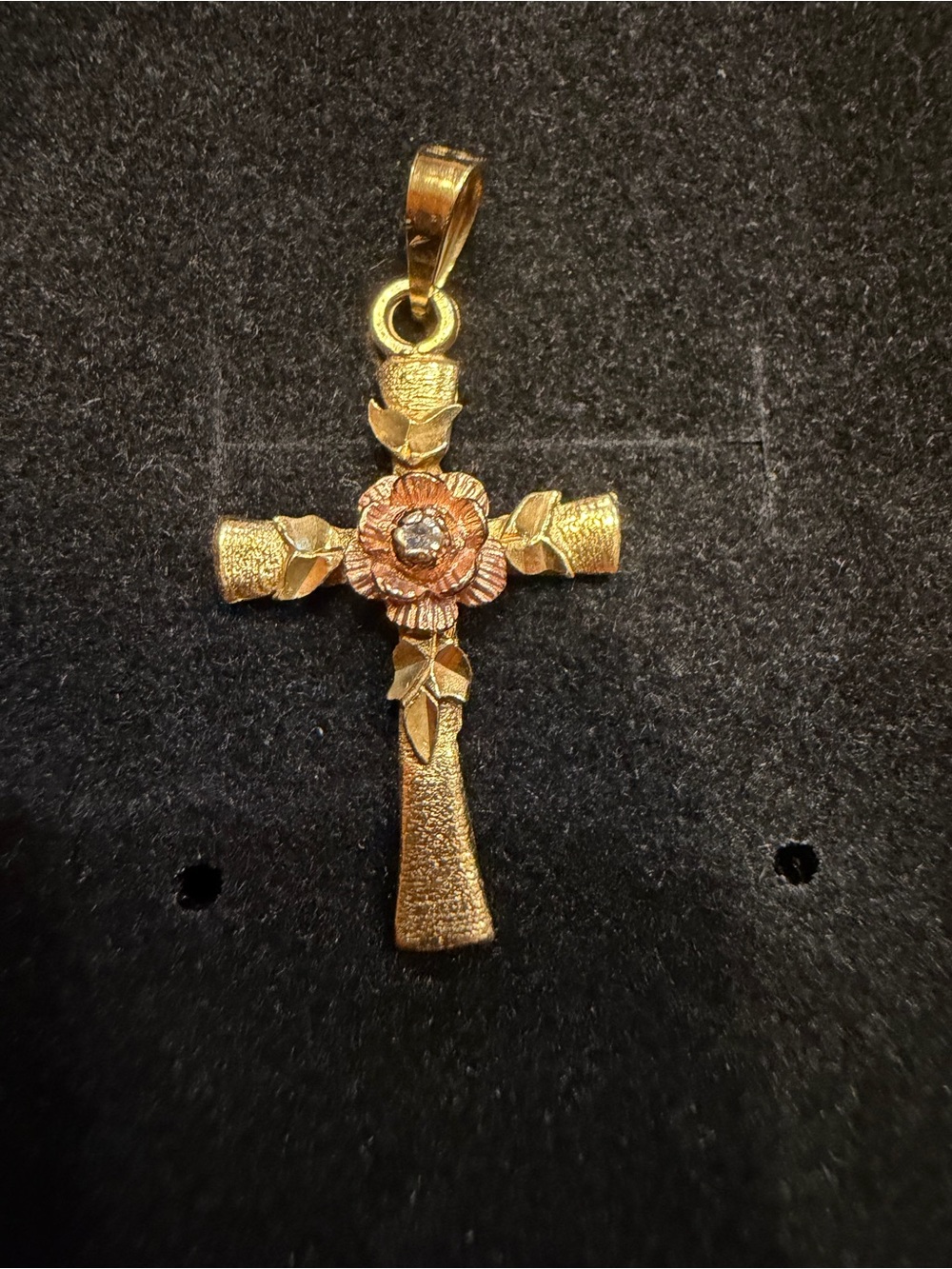 β¨ 10K Gold Two Tone Cross Pendant Rose Flower Religious Charm 10k βοΈ Jewelry - Picture 11 of 16